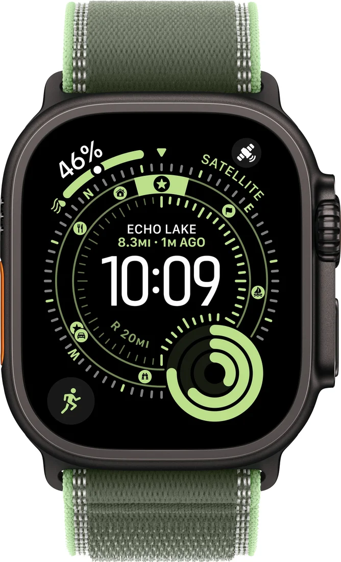 Умные часы Apple Watch Ultra 3 LTE 49 мм (титановый корпус черный/зеленый нейлоновый ремешок размера) 