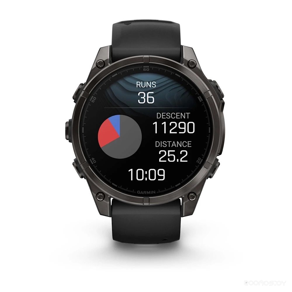 Умные часы Garmin Fenix 8 Sapphire, Titanium 47мм (угольно-черный DLC, пепельно-черный силиконовый ремешок) 