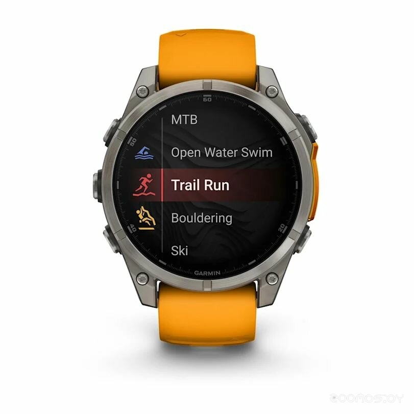 Умные часы Garmin Fenix 8 Sapphire, Titanium 47мм (светло-серый, оранжевый силиконовый ремешок) 