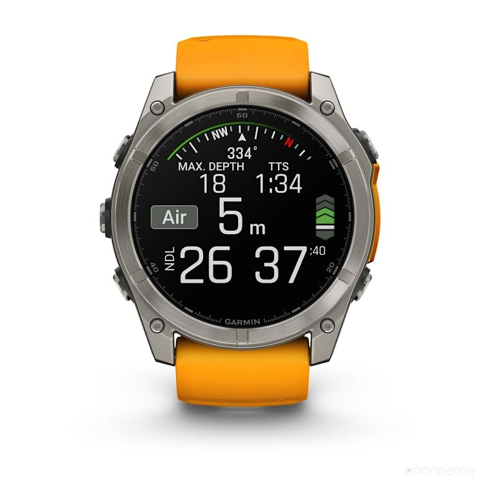 Умные часы Garmin Fenix 8 Sapphire 51мм (титановый, оранжевый силиконовый ремешок) 