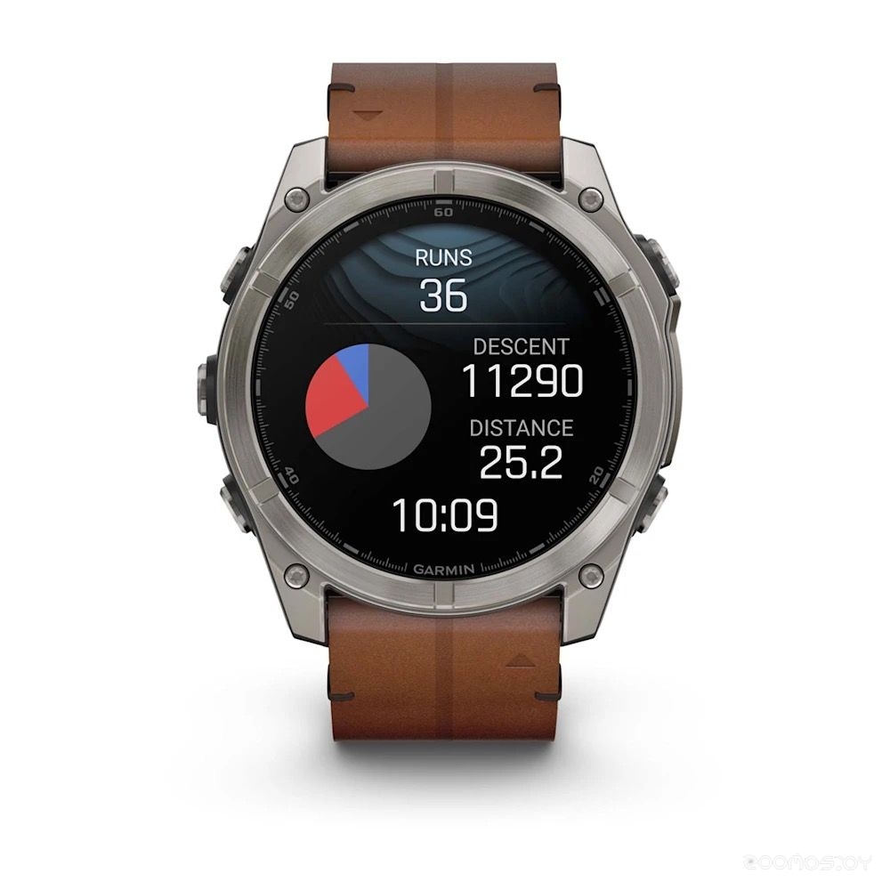 Умные часы Garmin Fenix 8 Sapphire 51мм (титановый, каштановый кожаный ремешок) 