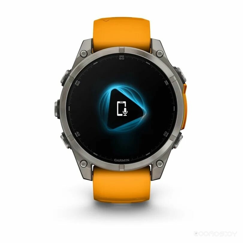 Умные часы Garmin Fenix 8 Sapphire, Titanium 47мм (светло-серый, оранжевый силиконовый ремешок) 