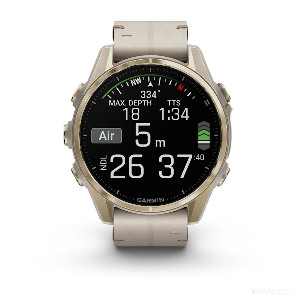 Умные часы Garmin Fenix 8 Sapphire 43мм (золотистый, серый кожаный ремешок) 