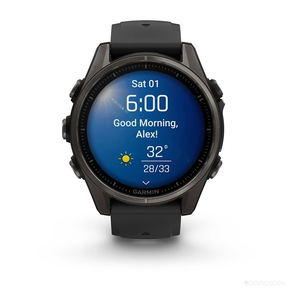 Умные часы Garmin Fenix 8 Sapphire 43мм (титановый угольно-черный DLC, пепельно-серый ремешок) 