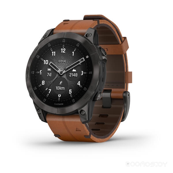 Умные часы Garmin Epix Sapphire Gen 2 (черный титан/каштановый кожа) 