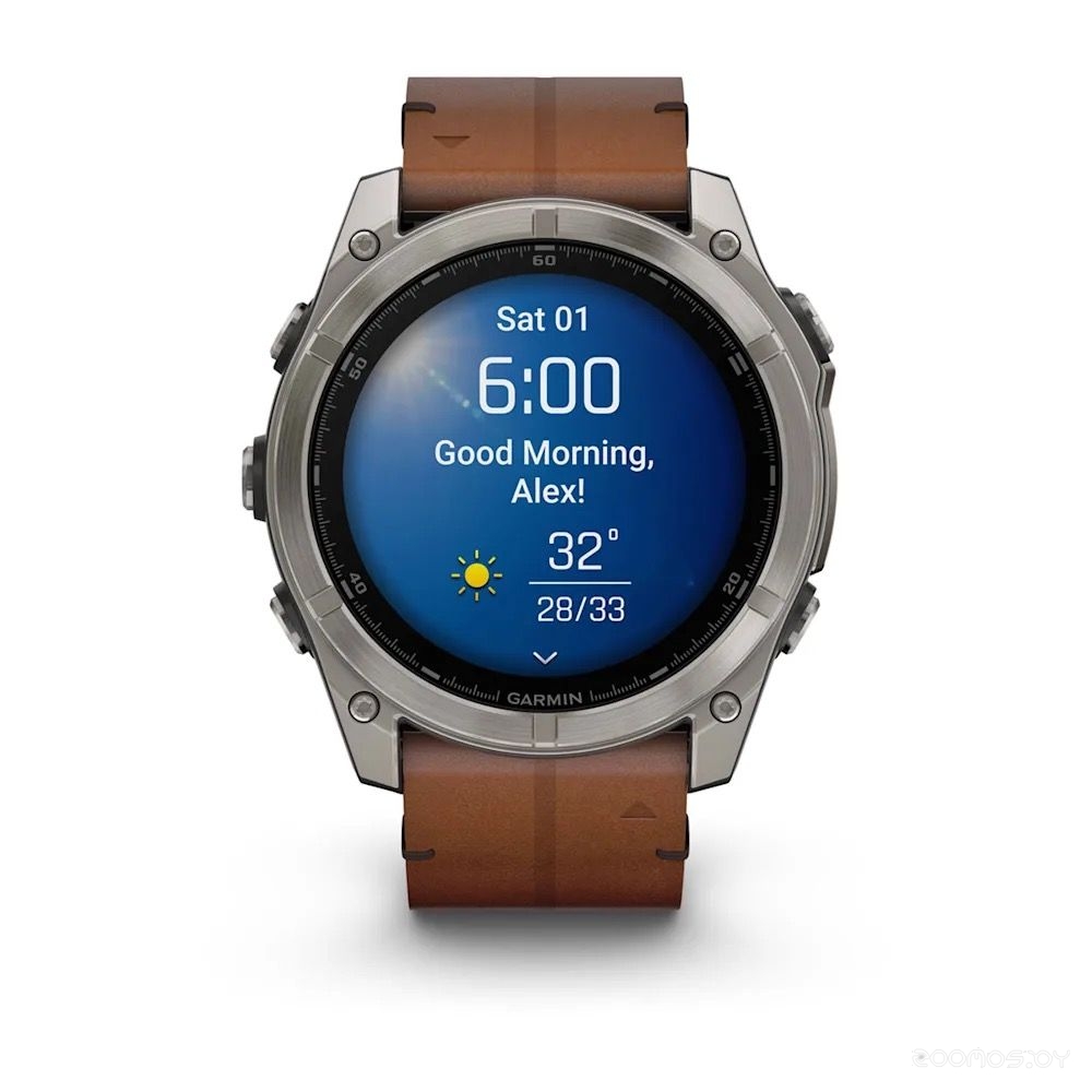 Умные часы Garmin Fenix 8 Sapphire 51мм (титановый, каштановый кожаный ремешок) 