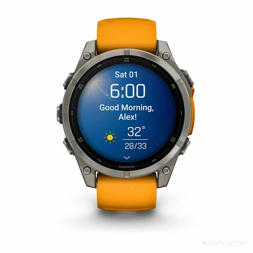 Умные часы Garmin Fenix 8 Sapphire, Titanium 47мм (светло-серый, оранжевый силиконовый ремешок) 