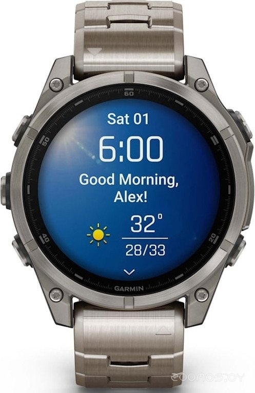 Умные часы Garmin Fenix 8 Sapphire, Titanium 47мм (светло-серый, титановый ремешок) 