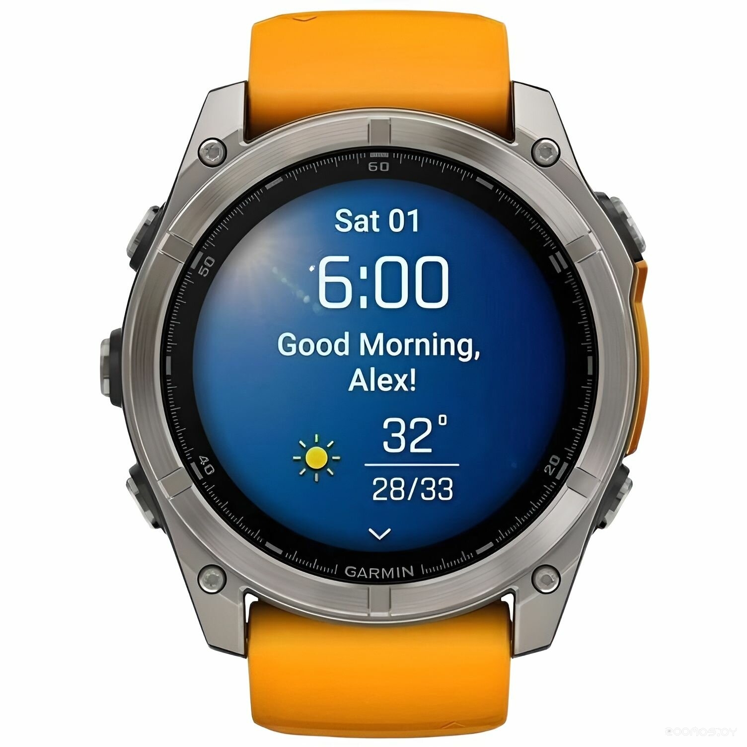 Умные часы Garmin Fenix 8 Sapphire 51мм (титановый, оранжевый силиконовый ремешок) 