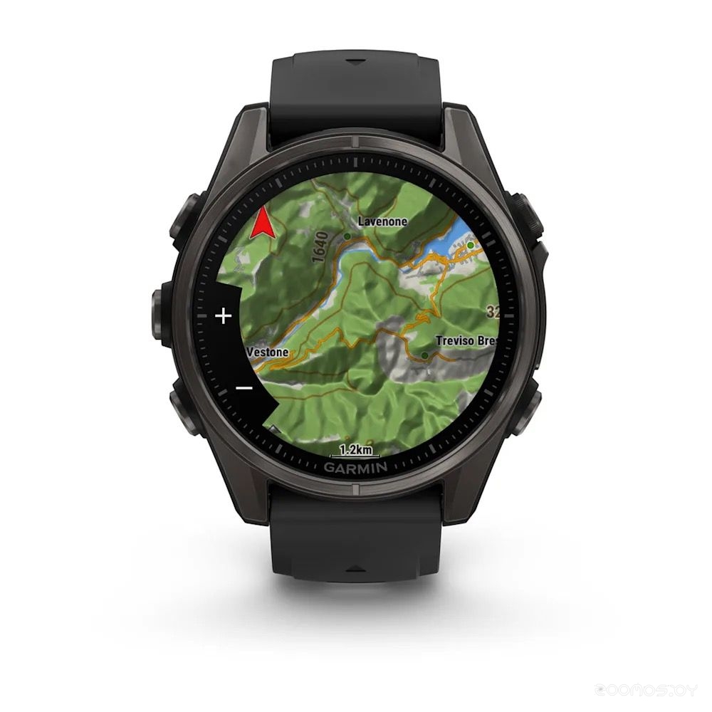 Умные часы Garmin Fenix 8 Sapphire 43мм (титановый угольно-черный DLC, пепельно-серый ремешок) 