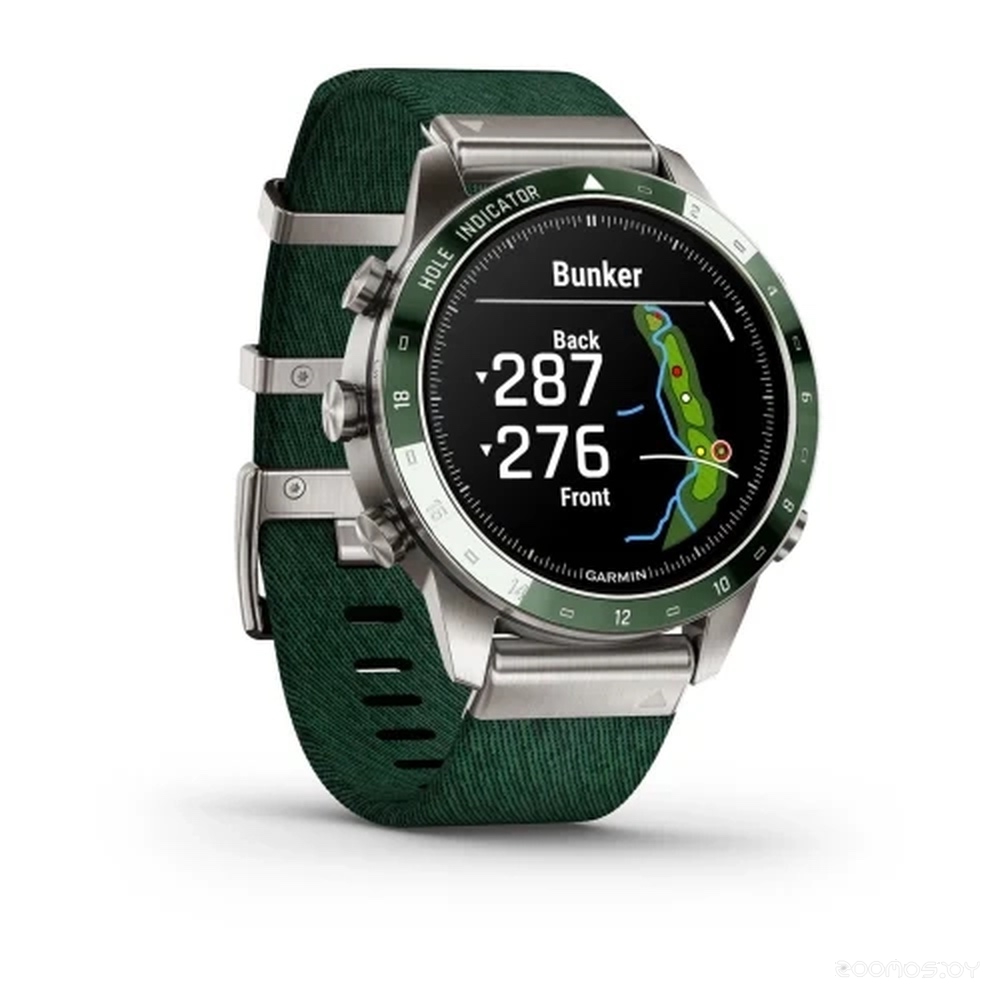 Умные часы Garmin MARQ Golfer Gen 2 (титановый/темно-зеленый, с темно-зеленым нейлоновым ремешком) 