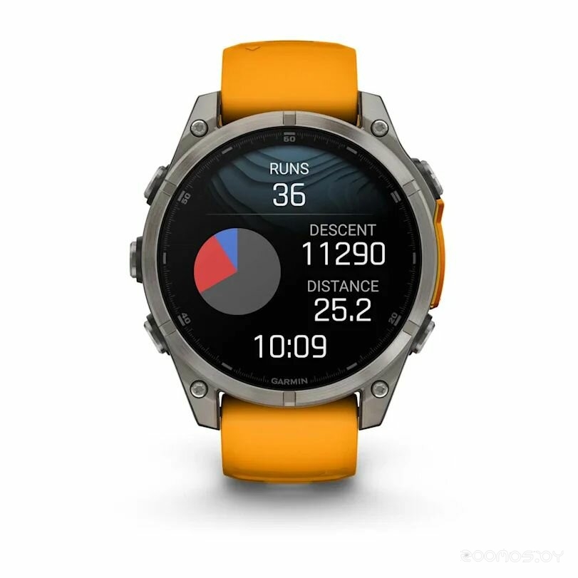 Умные часы Garmin Fenix 8 Sapphire, Titanium 47мм (светло-серый, оранжевый силиконовый ремешок) 