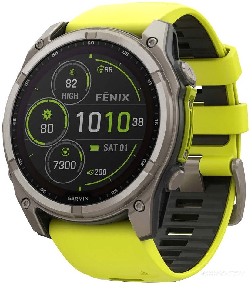 Умные часы Garmin Fenix 8 Solar, Sapphire 51мм (титановый, желтый силиконовый ремешок) 