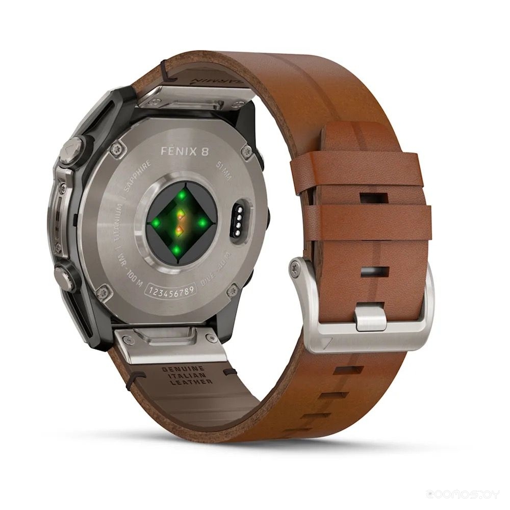Умные часы Garmin Fenix 8 Sapphire 51мм (титановый, каштановый кожаный ремешок) 