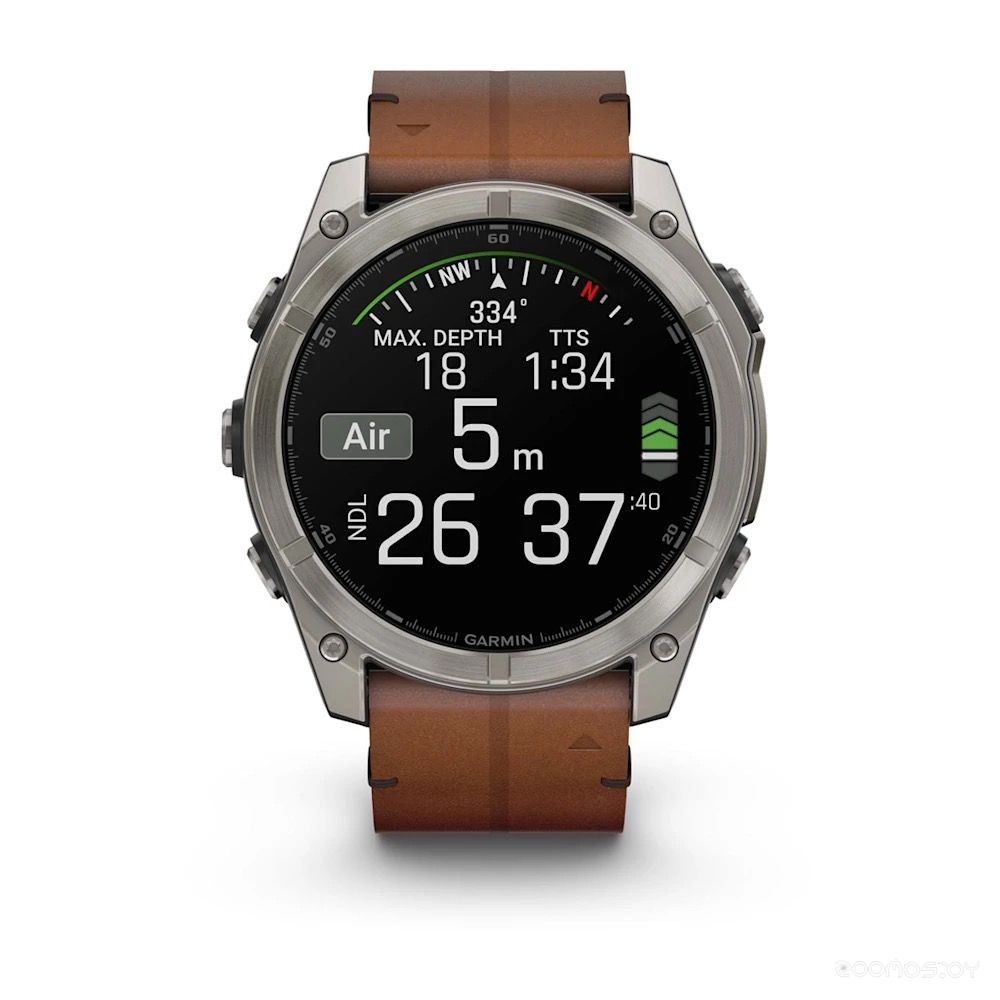 Умные часы Garmin Fenix 8 Sapphire 51мм (титановый, каштановый кожаный ремешок) 