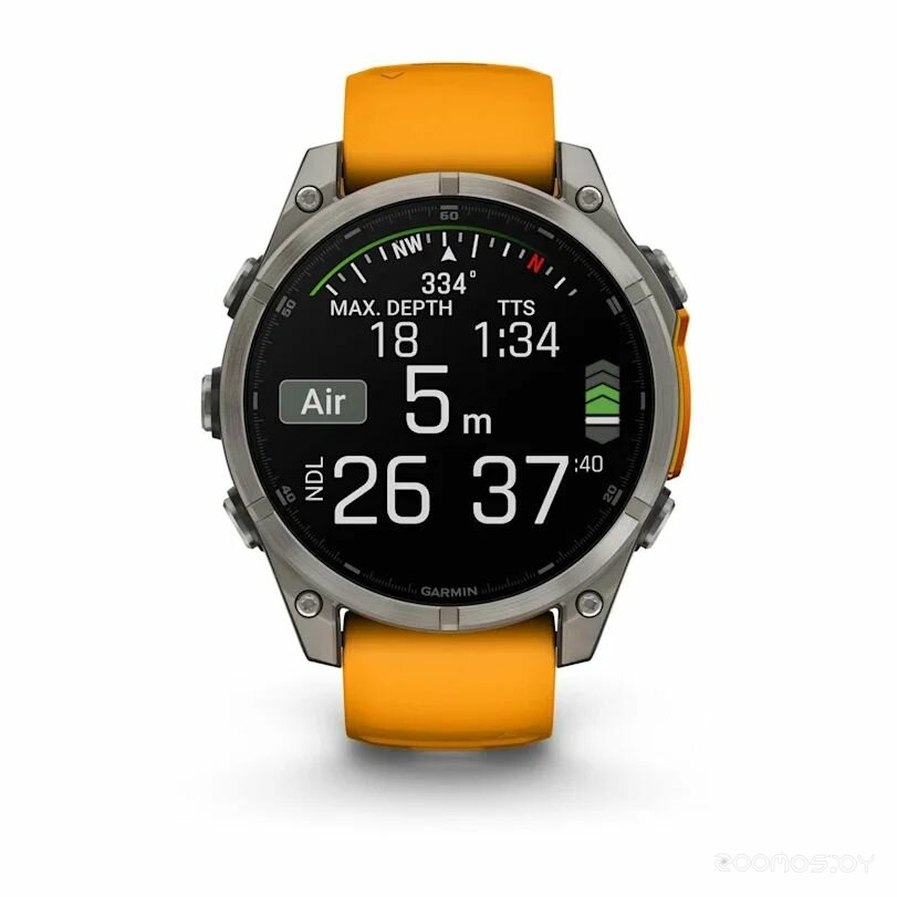 Умные часы Garmin Fenix 8 Sapphire, Titanium 47мм (светло-серый, оранжевый силиконовый ремешок) 