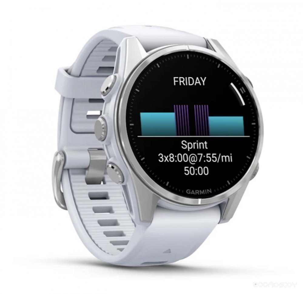 Умные часы Garmin Fenix 8 43мм (серебристый, белый ремешок) 