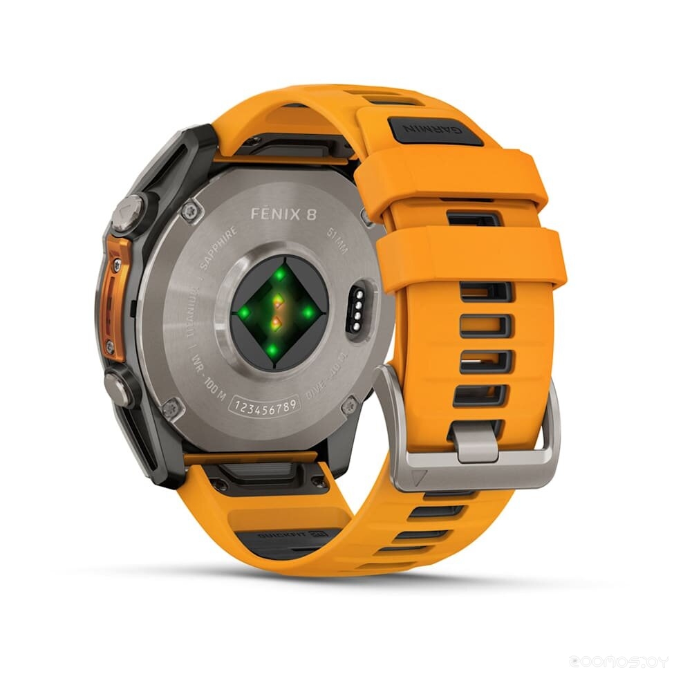 Умные часы Garmin Fenix 8 Sapphire 51мм (титановый, оранжевый силиконовый ремешок) 