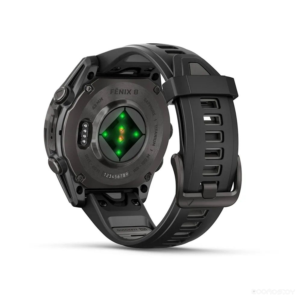 Умные часы Garmin Fenix 8 Sapphire 43мм (титановый угольно-черный DLC, пепельно-серый ремешок) 