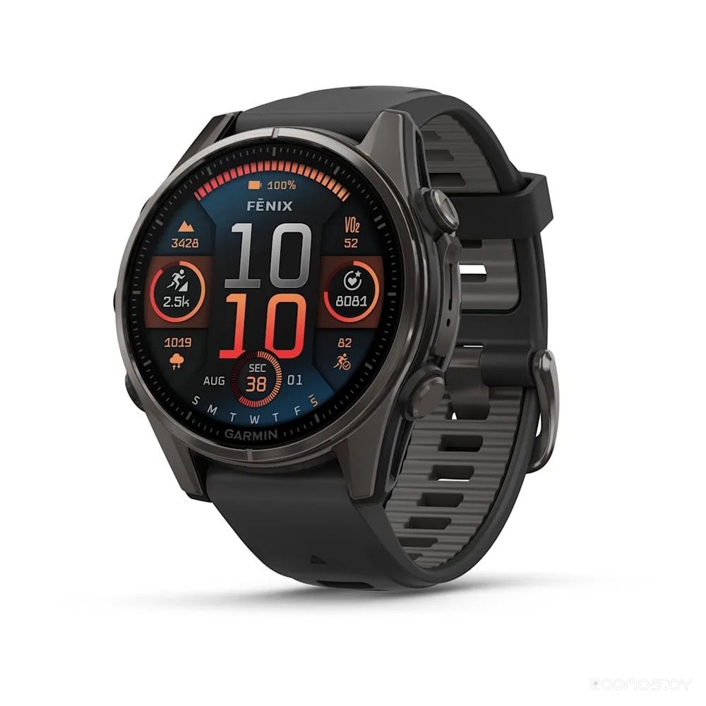 Умные часы Garmin Fenix 8 Sapphire 43мм (титановый угольно-черный DLC, пепельно-серый ремешок) 