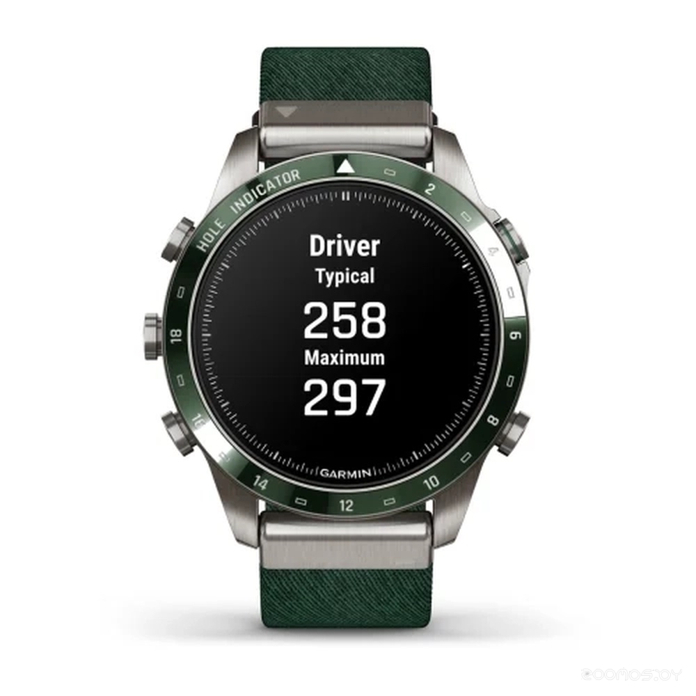 Умные часы Garmin MARQ Golfer Gen 2 (титановый/темно-зеленый, с темно-зеленым нейлоновым ремешком) 