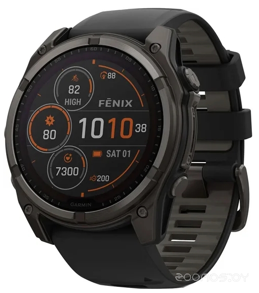 Умные часы Garmin Fenix 8 Solar, Sapphire 51мм (титановый угольно-серый с DLC-покрытием и черным ремешком) 