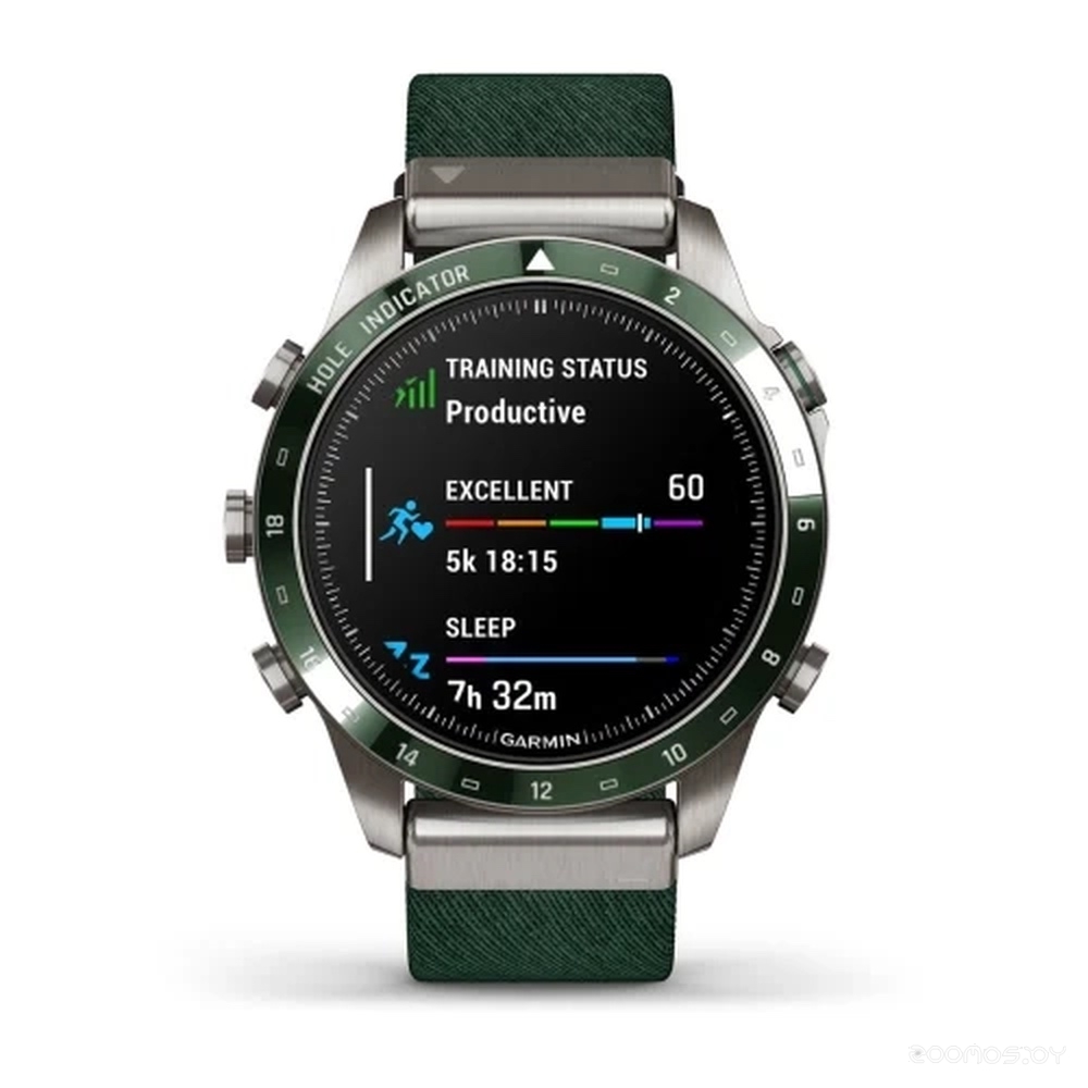 Умные часы Garmin MARQ Golfer Gen 2 (титановый/темно-зеленый, с темно-зеленым нейлоновым ремешком) 