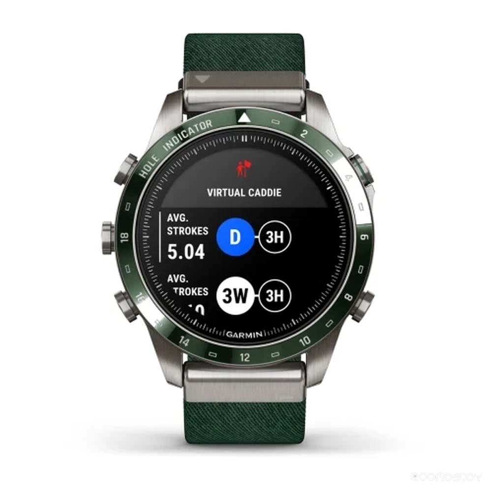 Умные часы Garmin MARQ Golfer Gen 2 (титановый/темно-зеленый, с темно-зеленым нейлоновым ремешком) 