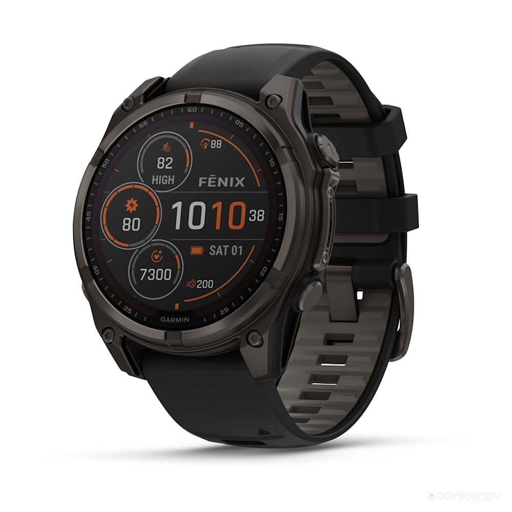 Умные часы Garmin Fenix 8 47мм (серый, черный силиконовый ремешок) 