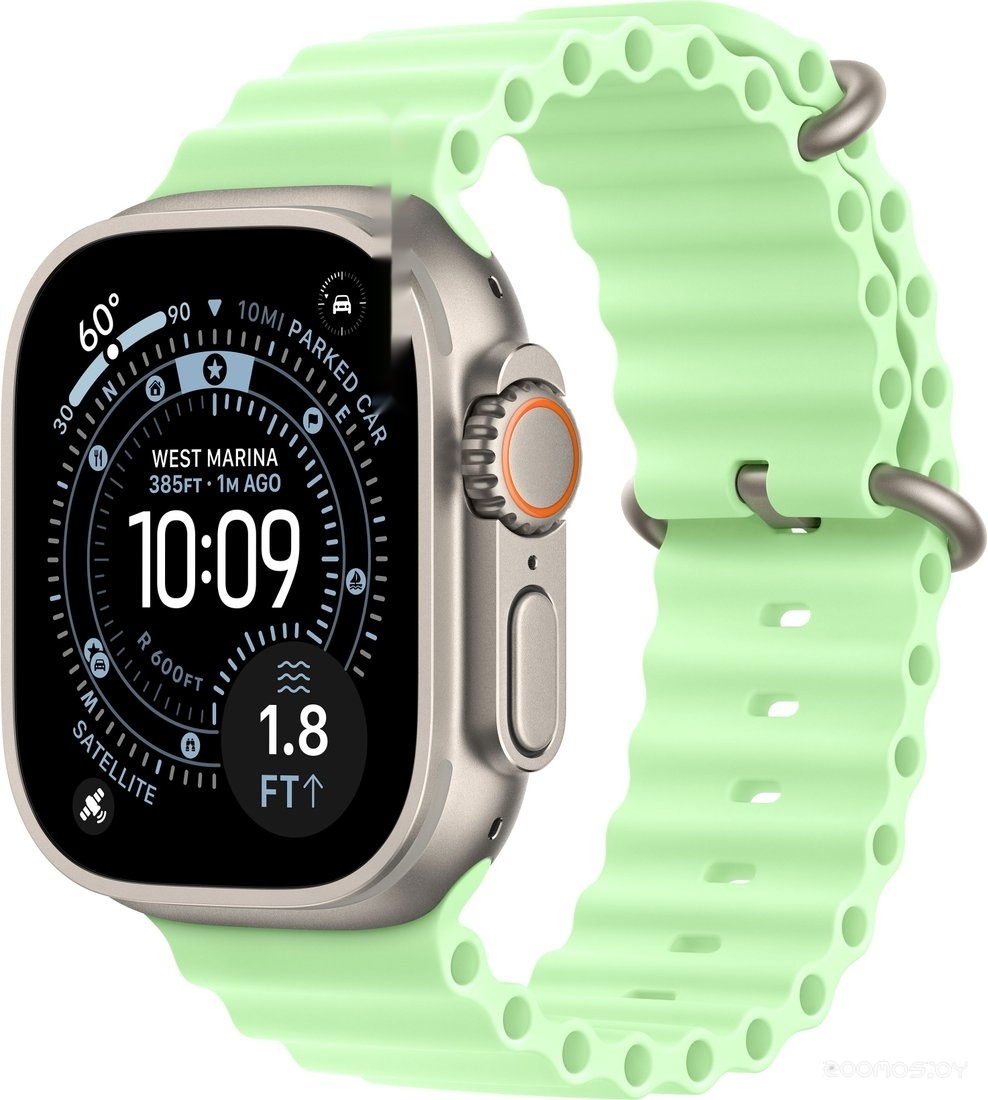 Умные часы Apple Watch Ultra 3 LTE 49 мм (титановый корпус природный/салатовый ремешок из эластомера) 