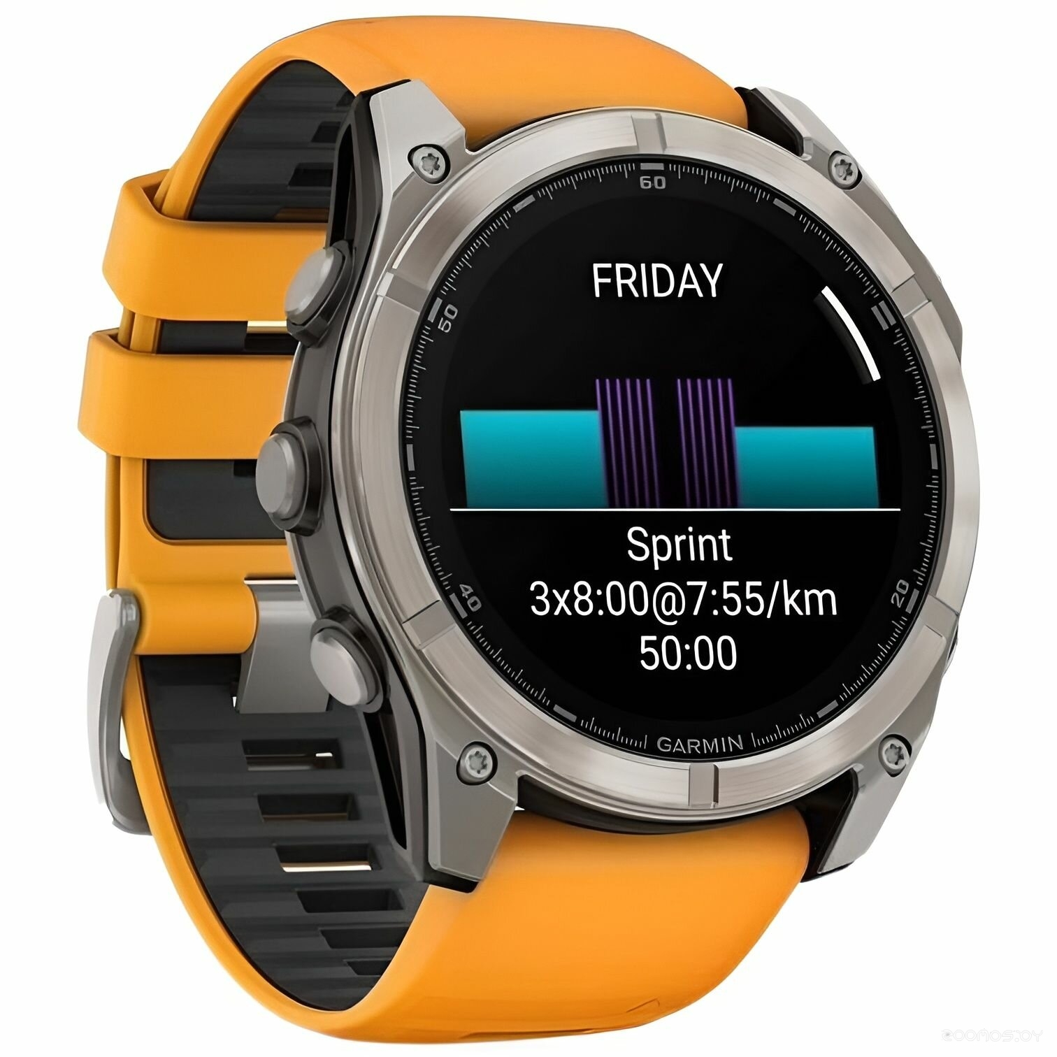 Умные часы Garmin Fenix 8 Sapphire 51мм (титановый, оранжевый силиконовый ремешок) 