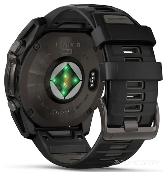 Умные часы Garmin Fenix 8 Solar, Sapphire 51мм (титановый угольно-серый с DLC-покрытием и черным ремешком) 