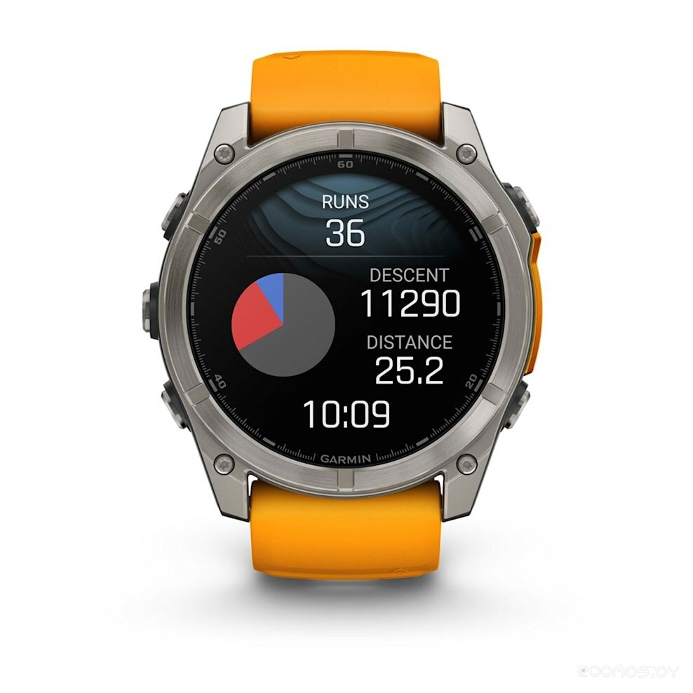 Умные часы Garmin Fenix 8 Sapphire 51мм (титановый, оранжевый силиконовый ремешок) 