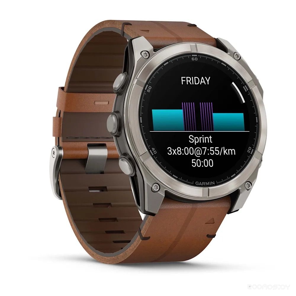 Умные часы Garmin Fenix 8 Sapphire 51мм (титановый, каштановый кожаный ремешок) 